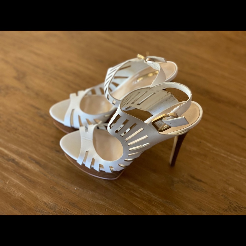 Guess white strappy heels